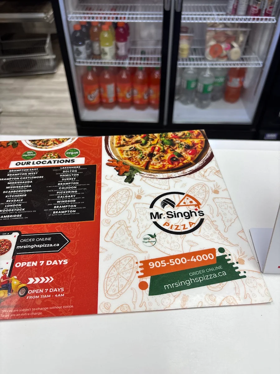 Menu, Mr. Singh's Pizza Bramalea