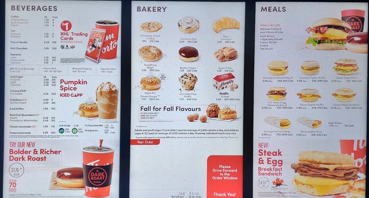 Menu, Tim Hortons