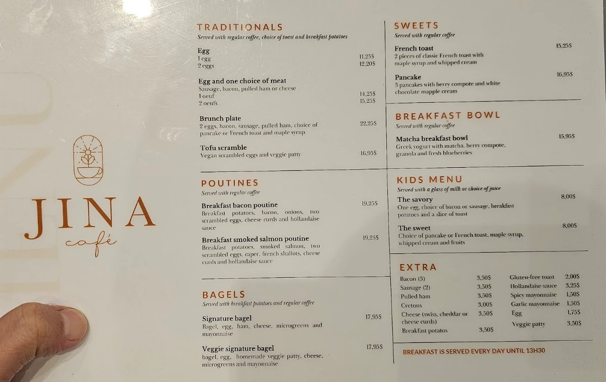Menu, Jina Café