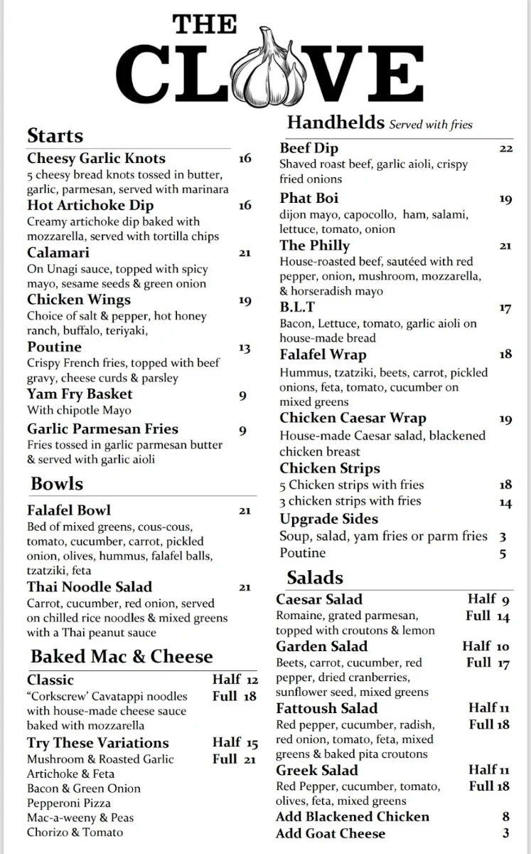 Menu, The Clove