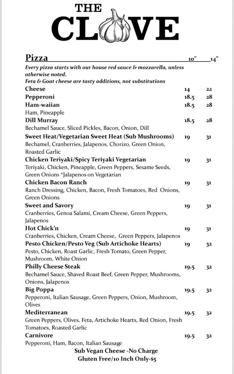 Menu, The Clove