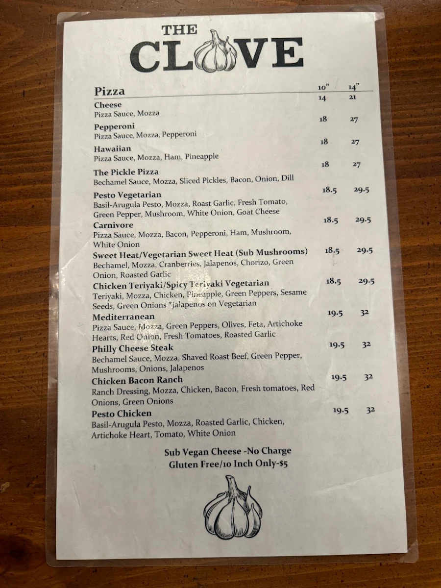 Menu, The Clove
