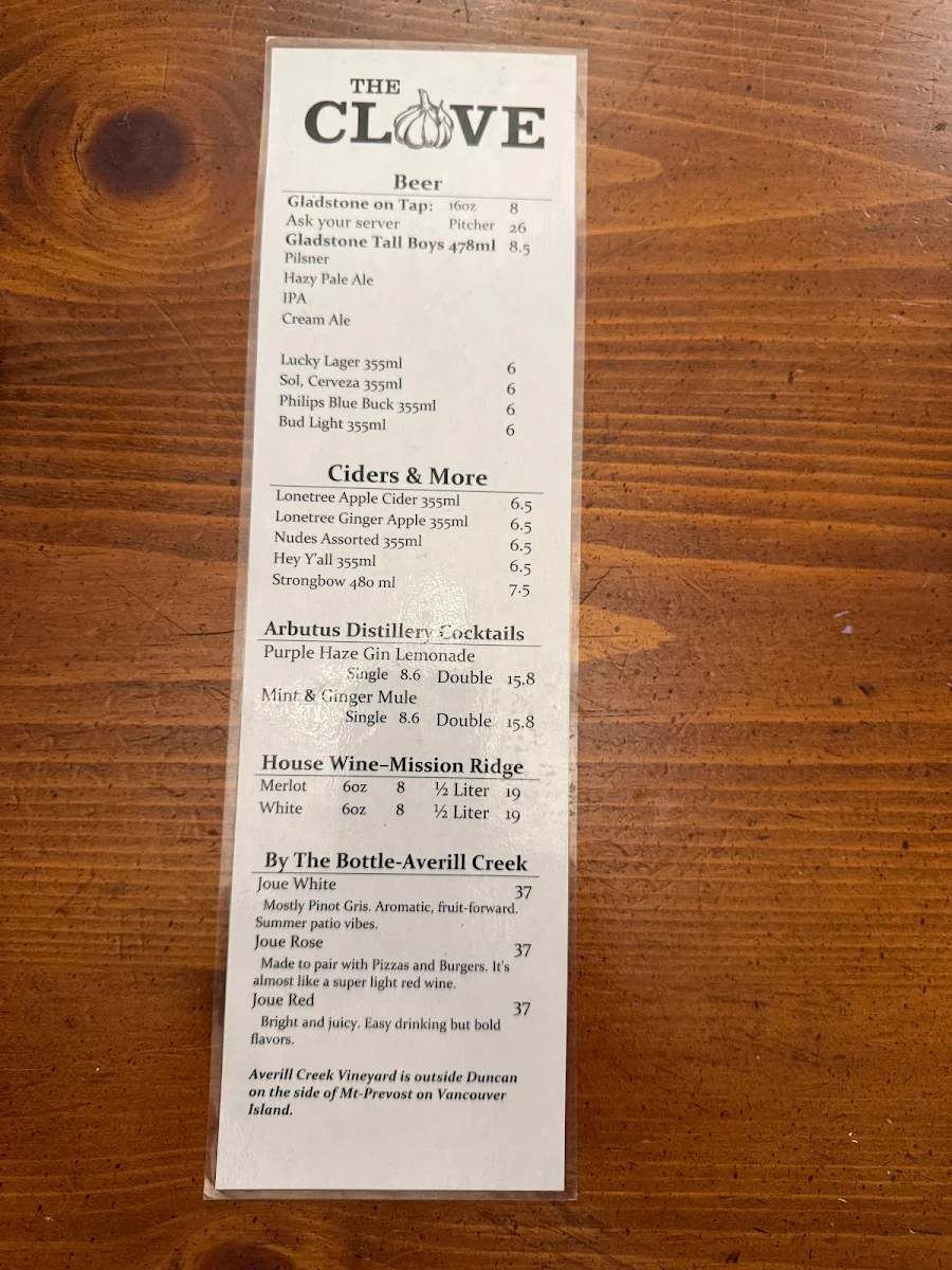 Menu, The Clove