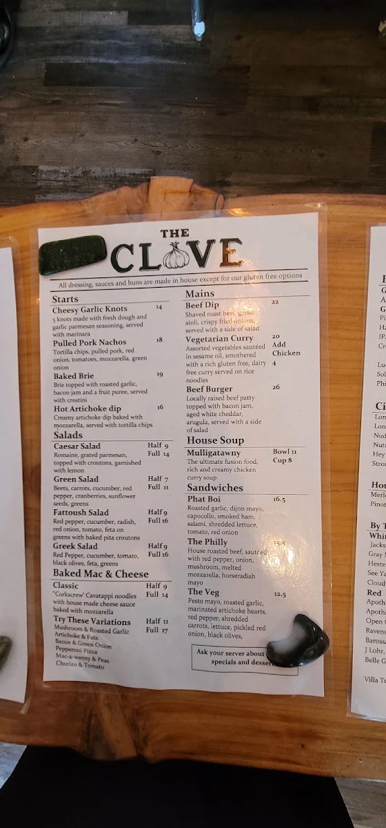 Menu, The Clove