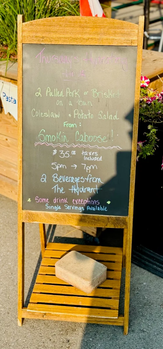 Menu, The Hydrant Pub