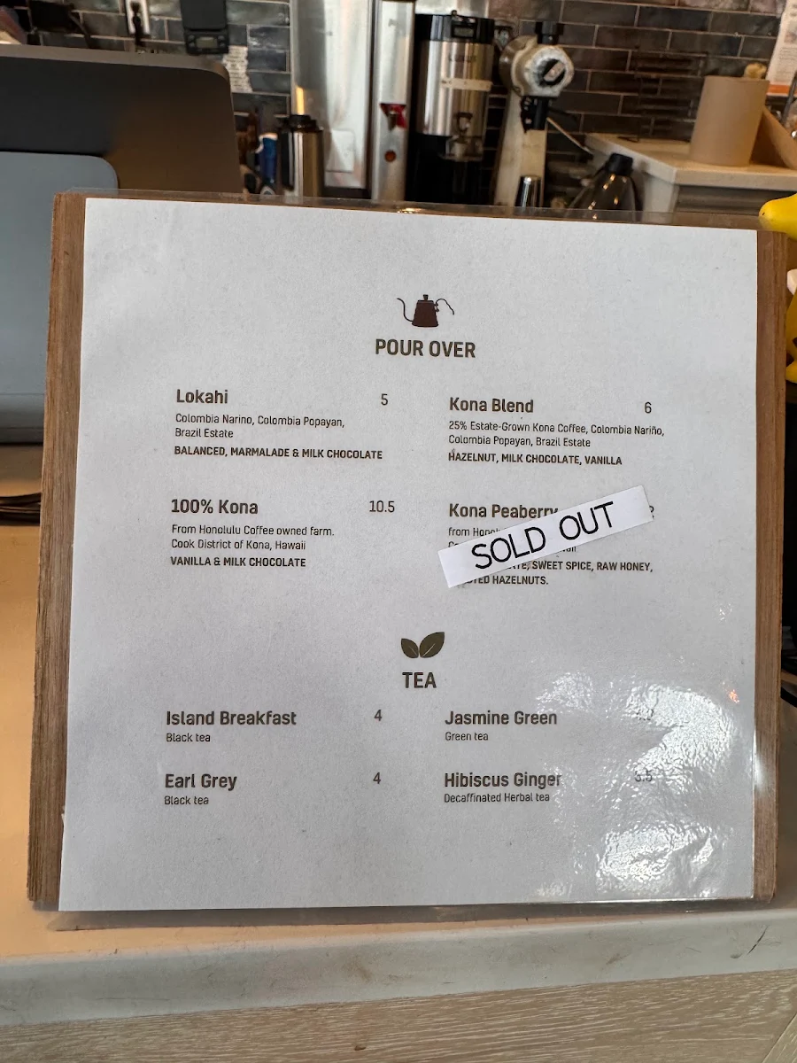 Menu, Honolulu Coffee Kerrisdale