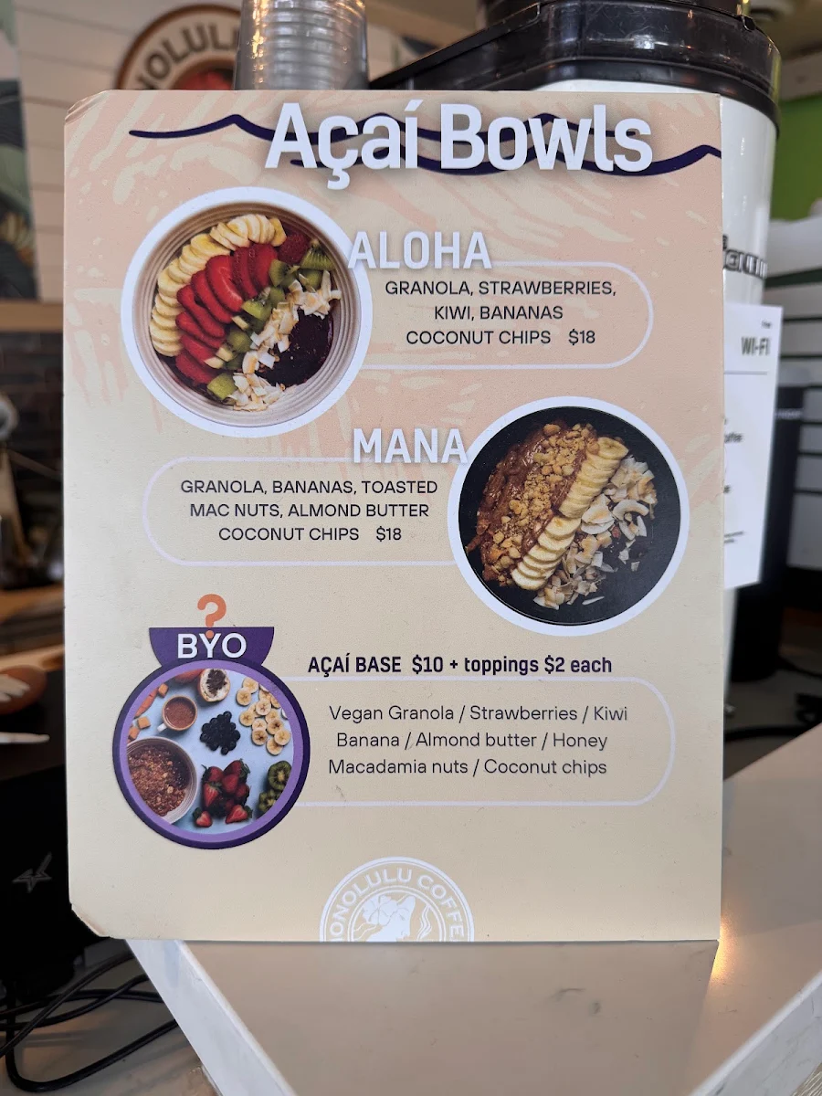 Menu, Honolulu Coffee Kerrisdale