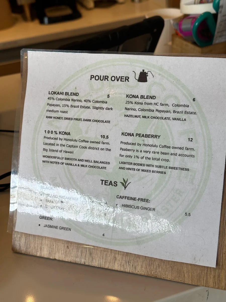 Menu, Honolulu Coffee Kerrisdale