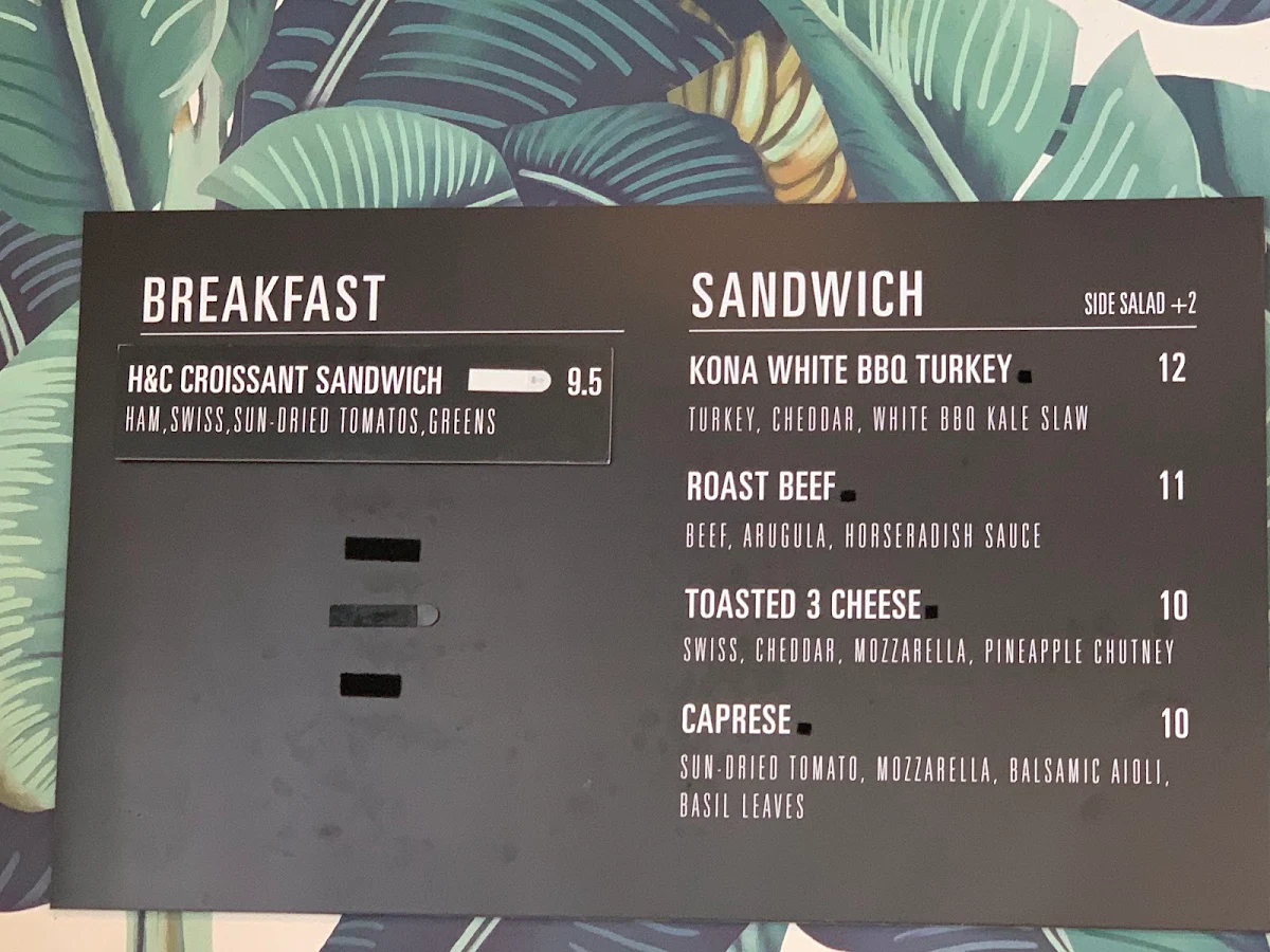 Menu, Honolulu Coffee Kerrisdale