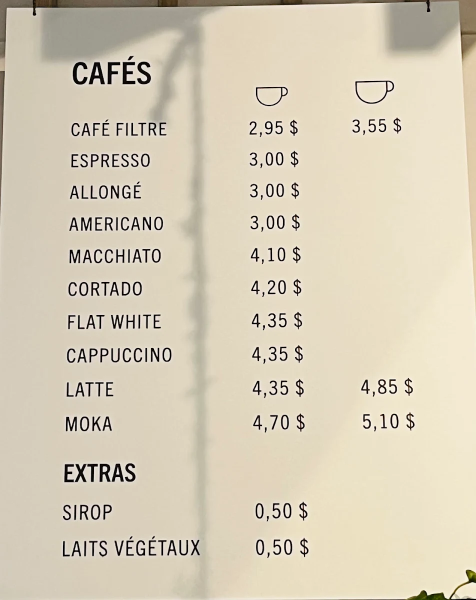 Menu, Brûlerie FARO-Roasting House Montréal