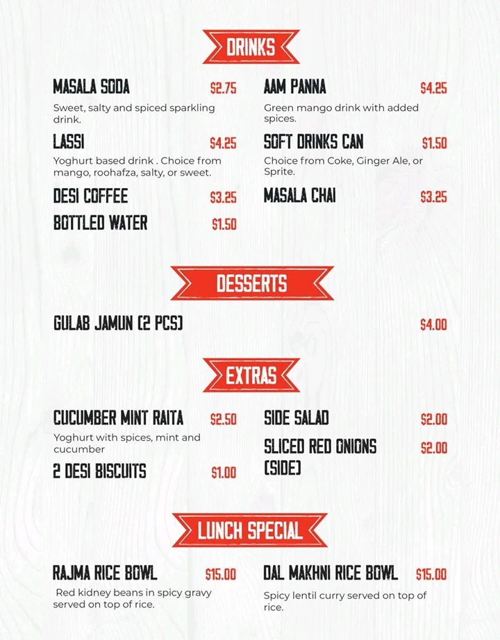 Menu, Sooper Tiffin (Homestyle Tiffin service/Catering Indian food)