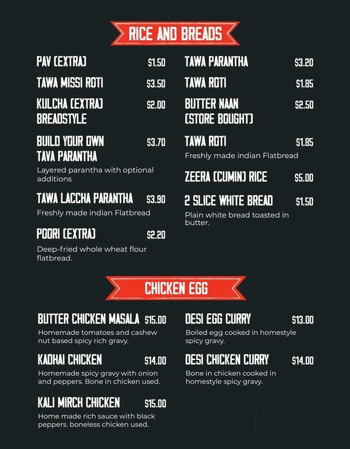 Menu, Sooper Tiffin (Homestyle Tiffin service/Catering Indian food)