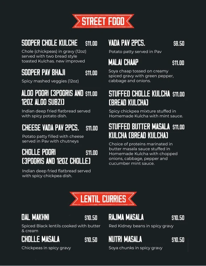 Menu, Sooper Tiffin (Homestyle Tiffin service/Catering Indian food)