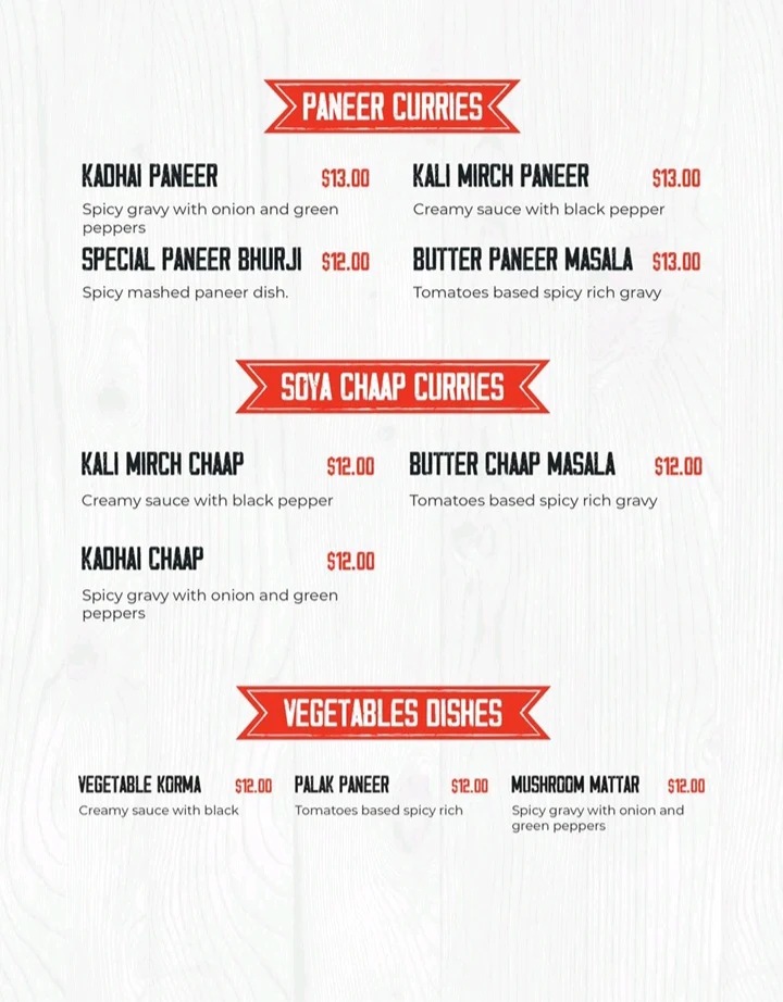 Menu, Sooper Tiffin (Homestyle Tiffin service/Catering Indian food)