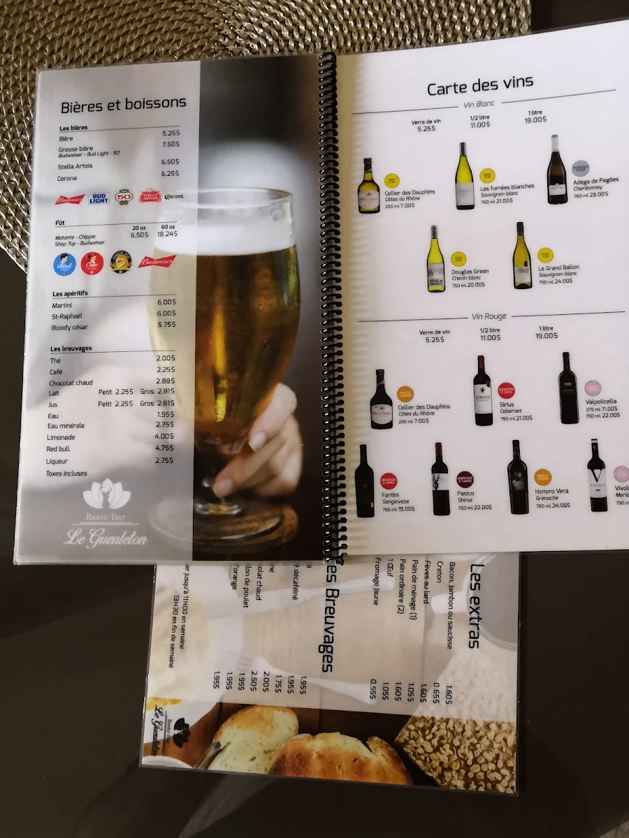 Menu, Resto-Bar Le Gueuleton