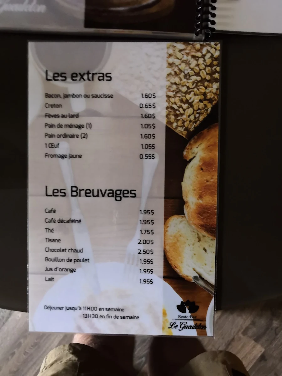 Menu, Resto-Bar Le Gueuleton