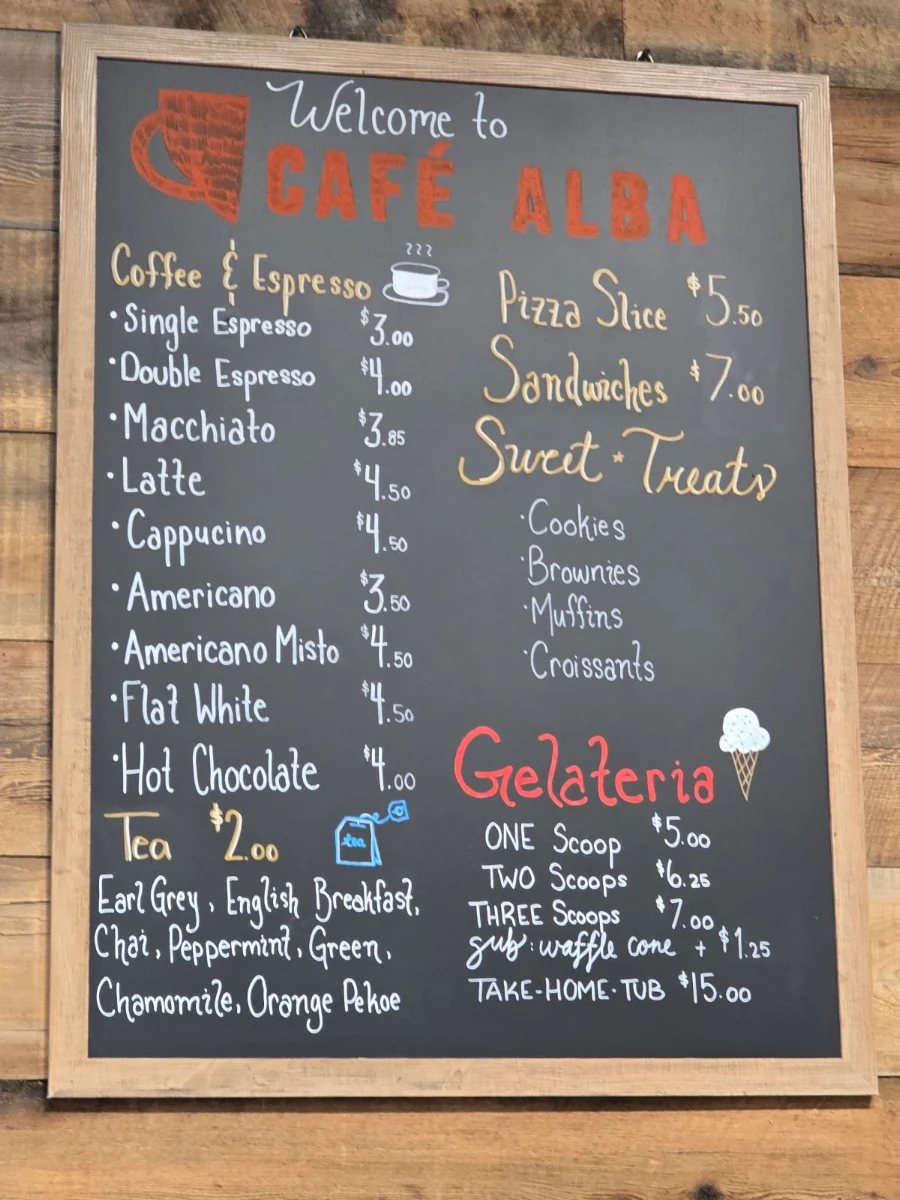 Menu, Cafe Alba