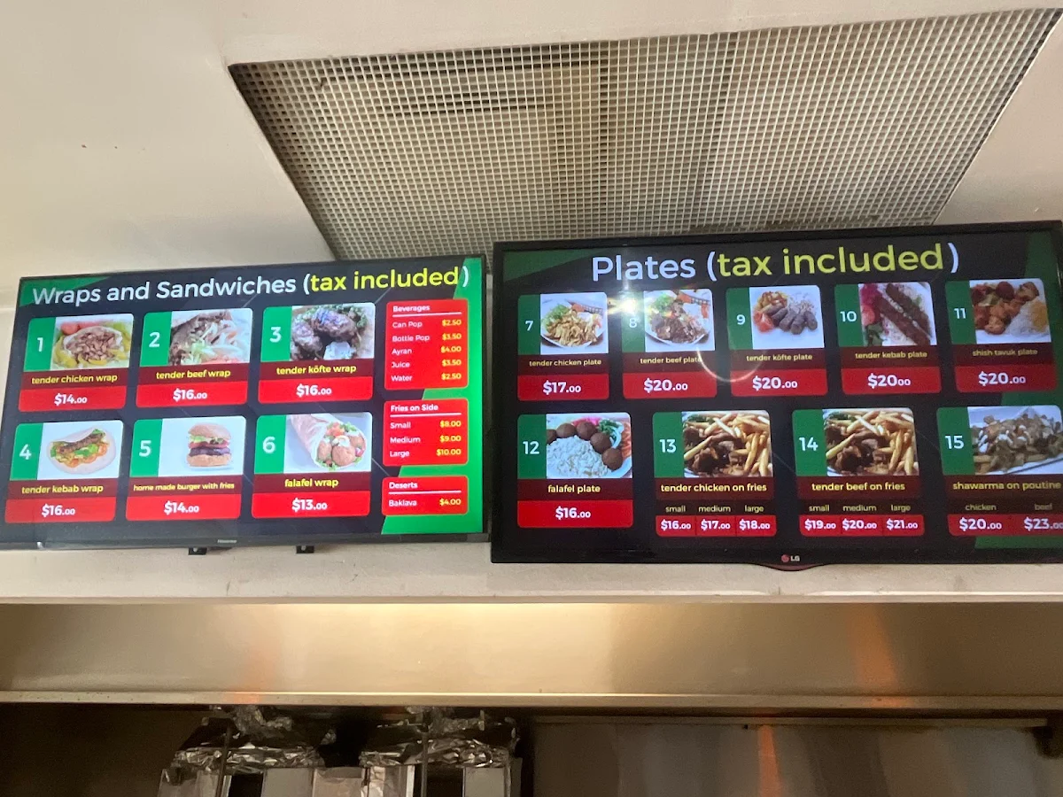 Menu, Tender Shawarma & Grill
