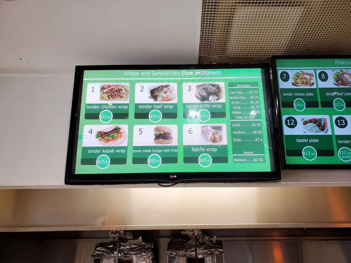 Menu, Tender Shawarma & Grill