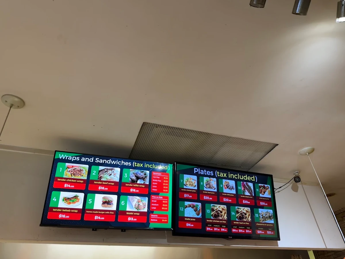 Menu, Tender Shawarma & Grill