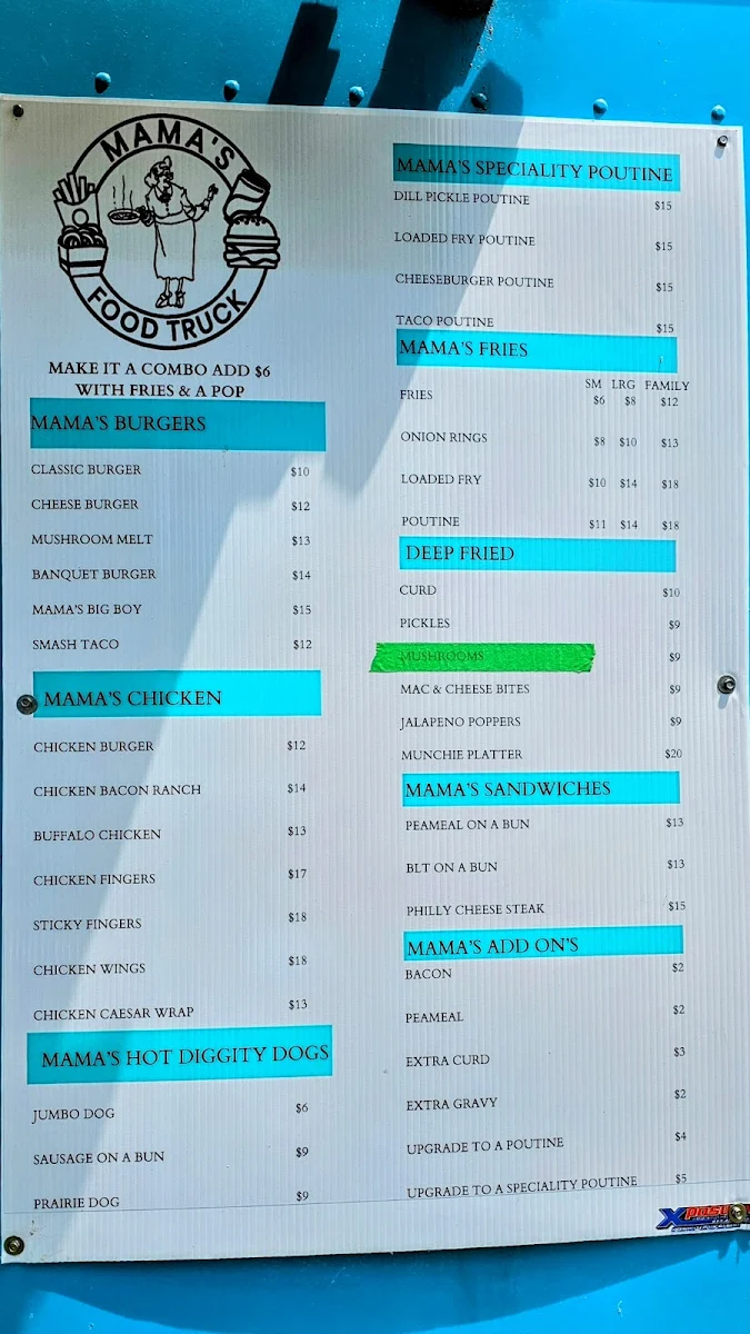 Menu, Mama’s Food Truck