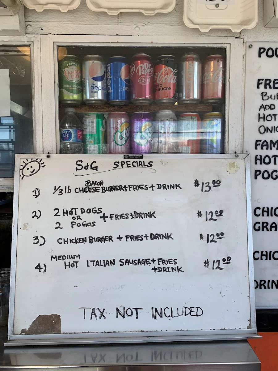 Menu, S&G Fries and Burgers