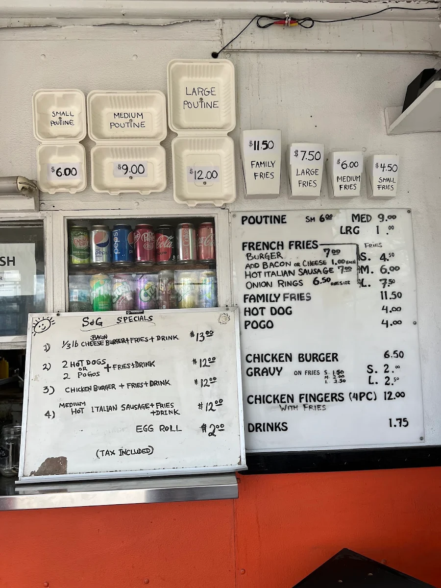 Menu, S&G Fries and Burgers