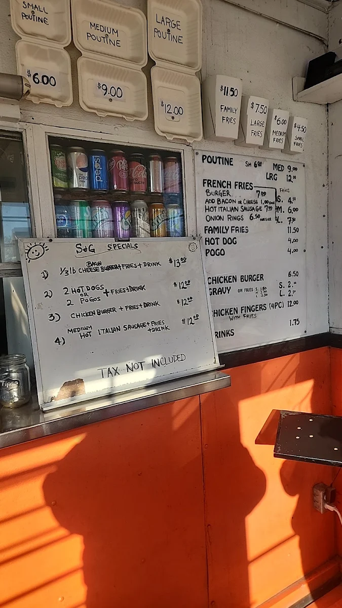 Menu, S&G Fries and Burgers