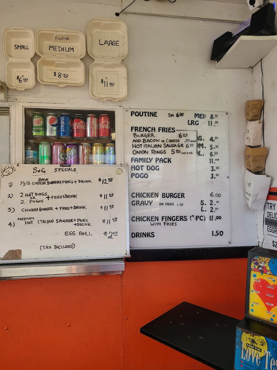 Menu, S&G Fries and Burgers