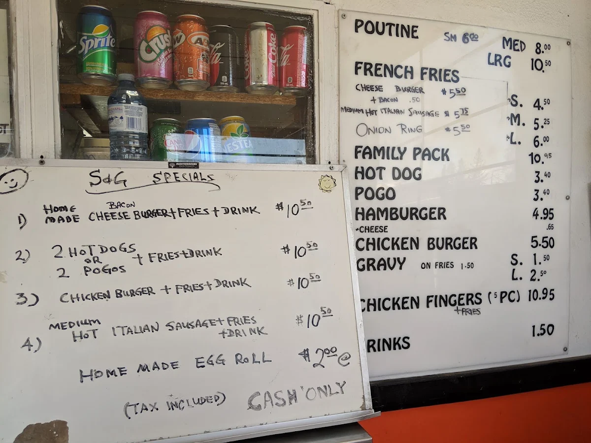 Menu, S&G Fries and Burgers
