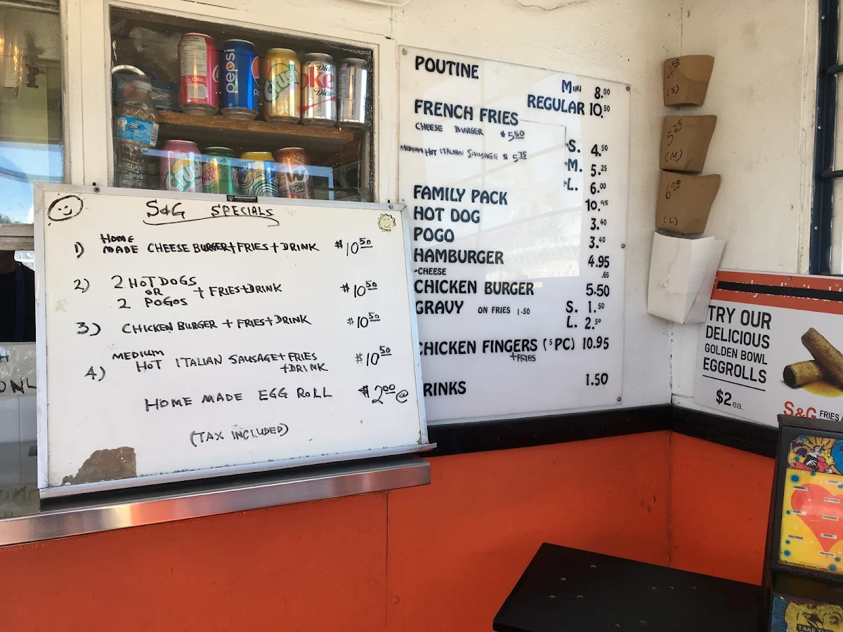 Menu, S&G Fries and Burgers