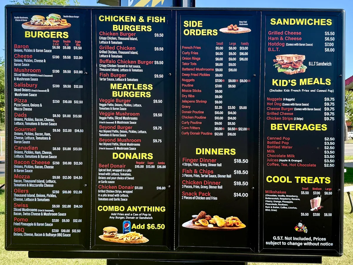 Menu, Burger Baron