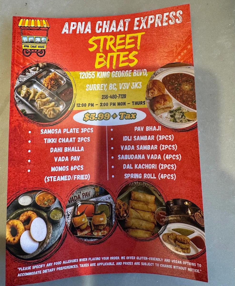 Menu, Apna Chaat House Express