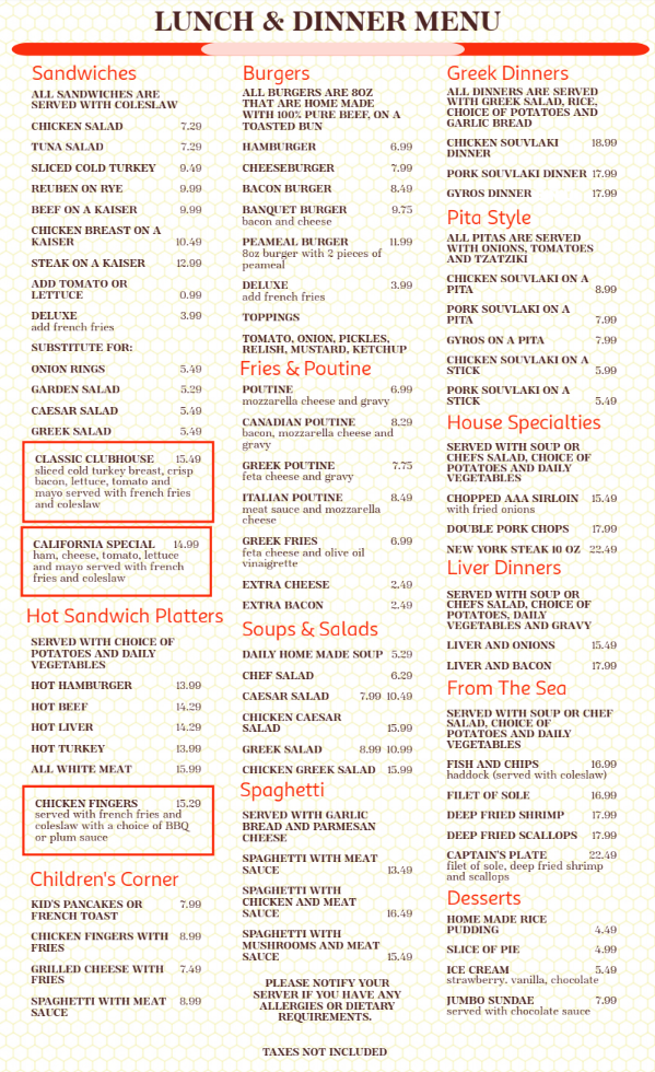 Menu, The Gingerman Restaurant