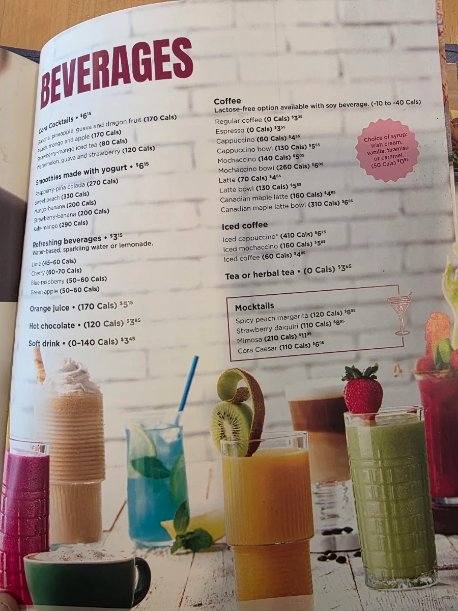 Menu, Cora Breakfast and Lunch