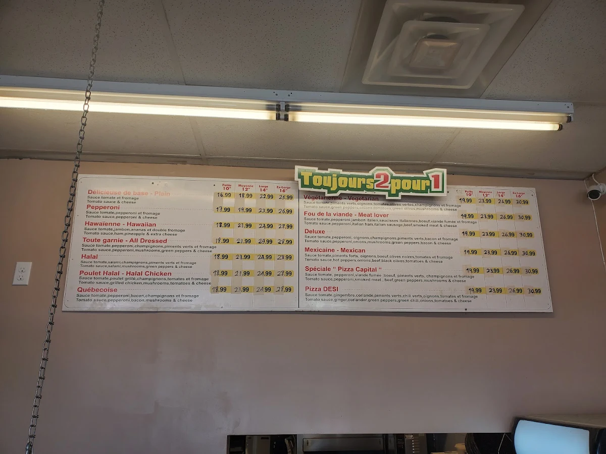 Menu, Pizza Capital