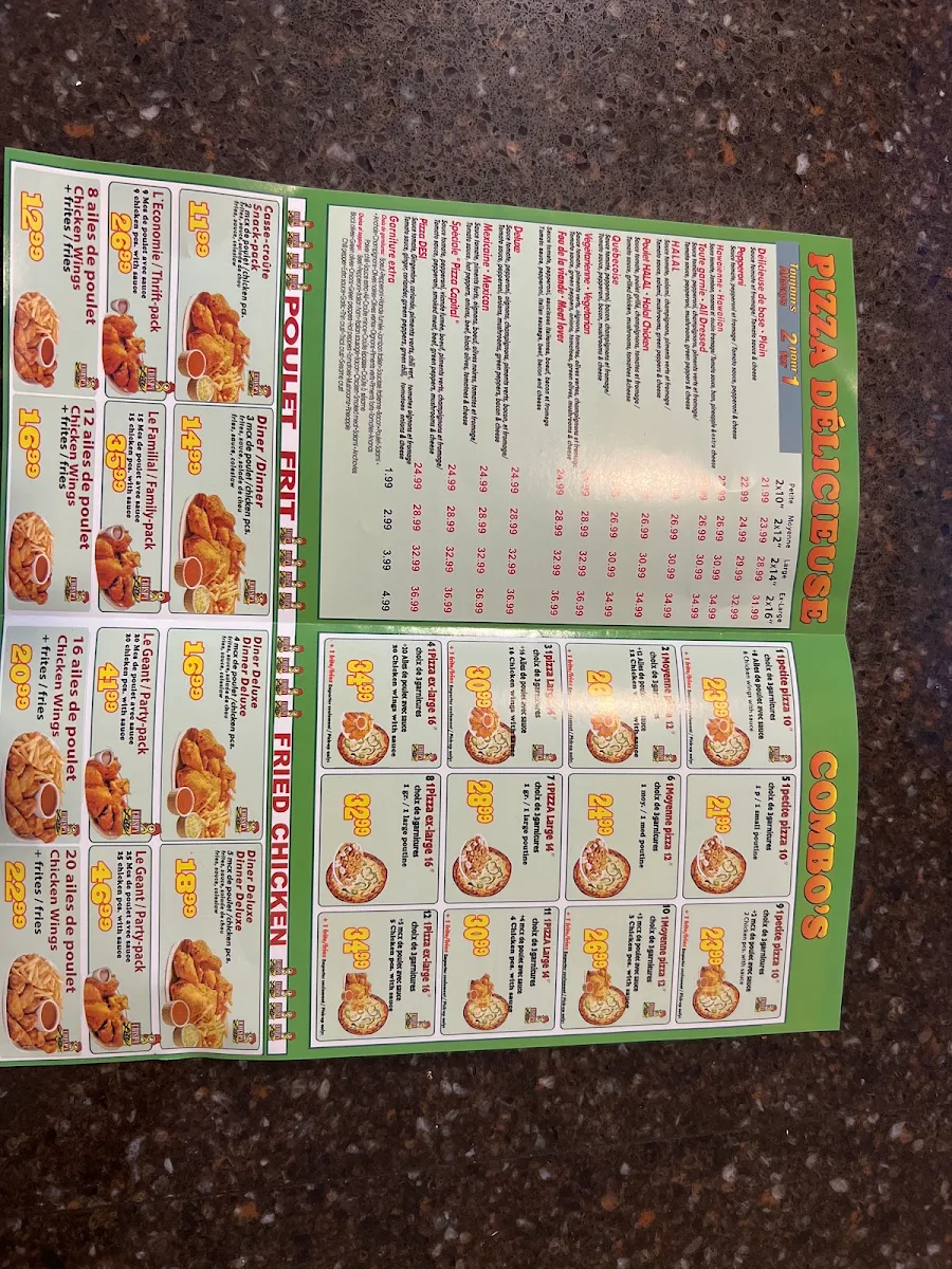 Menu, Pizza Capital