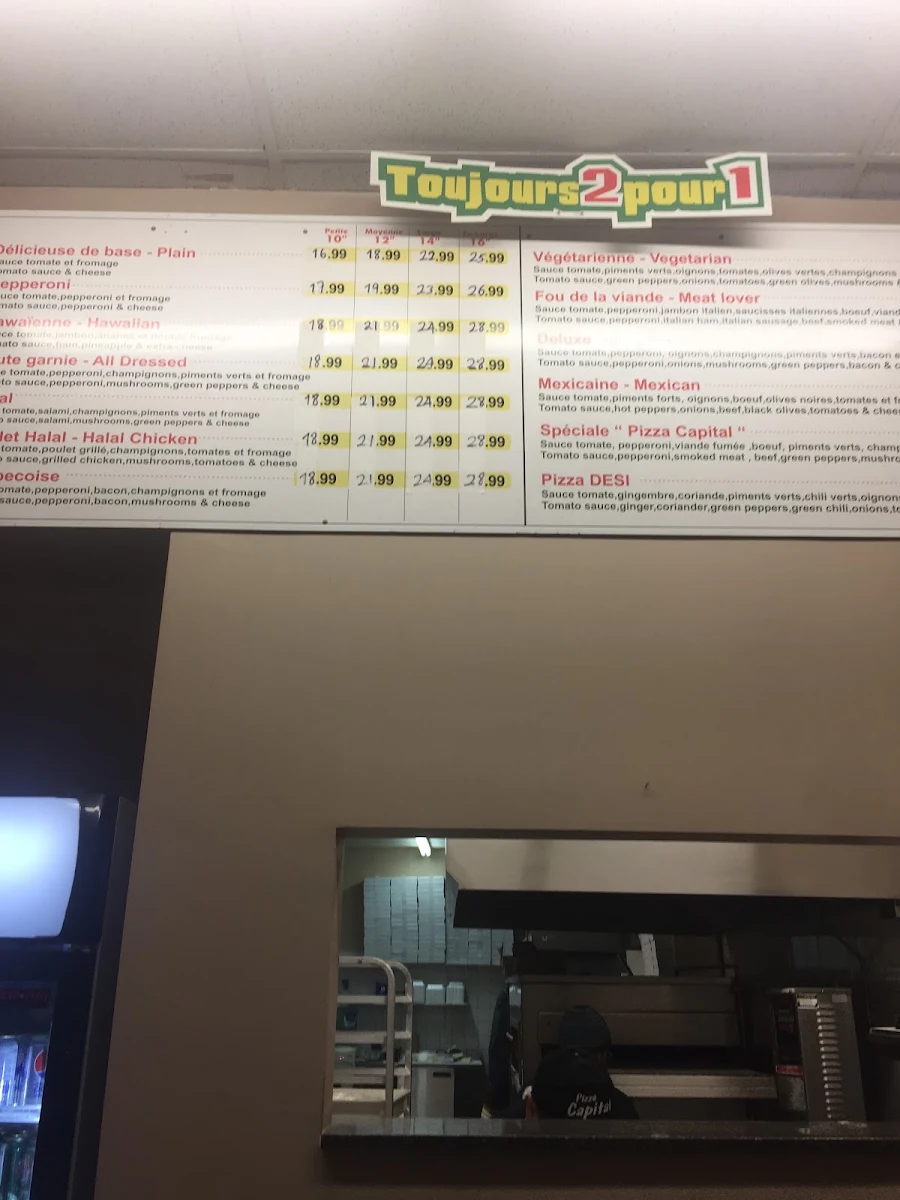 Menu, Pizza Capital