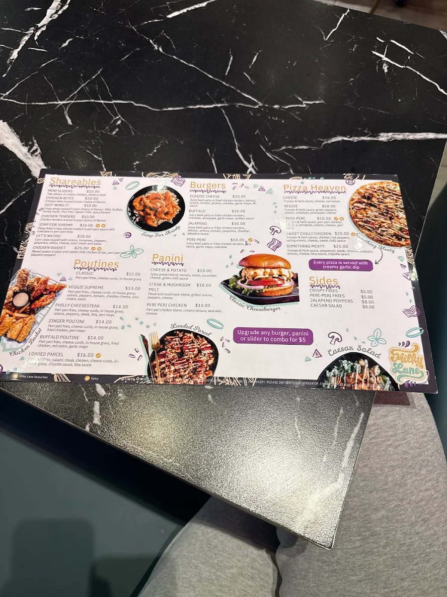 Menu, Milky Lane Cafe