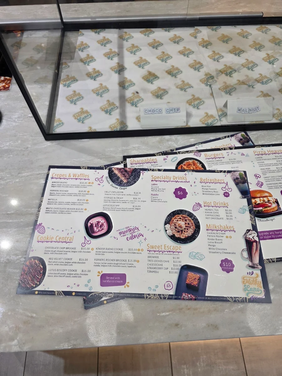 Menu, Milky Lane Cafe