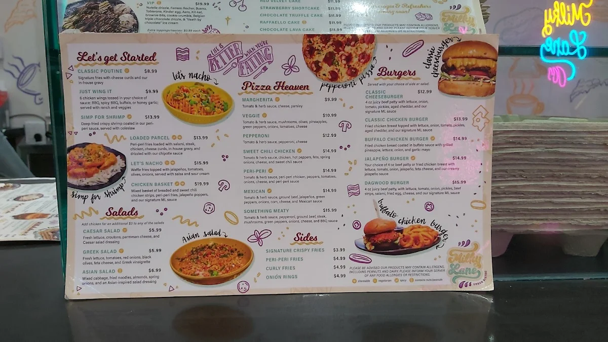 Menu, Milky Lane Cafe