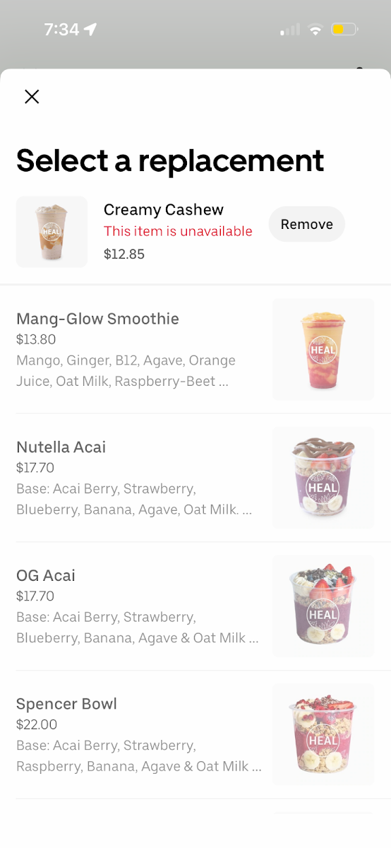 Menu, HEAL Wellness