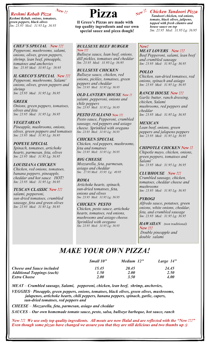 Menu, Il Greco: Pizzeria & Kebab