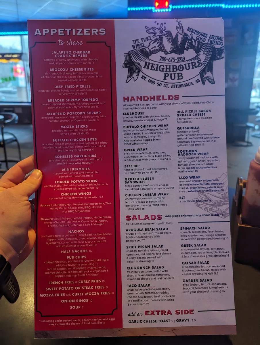 Menu, Neighbours Pub