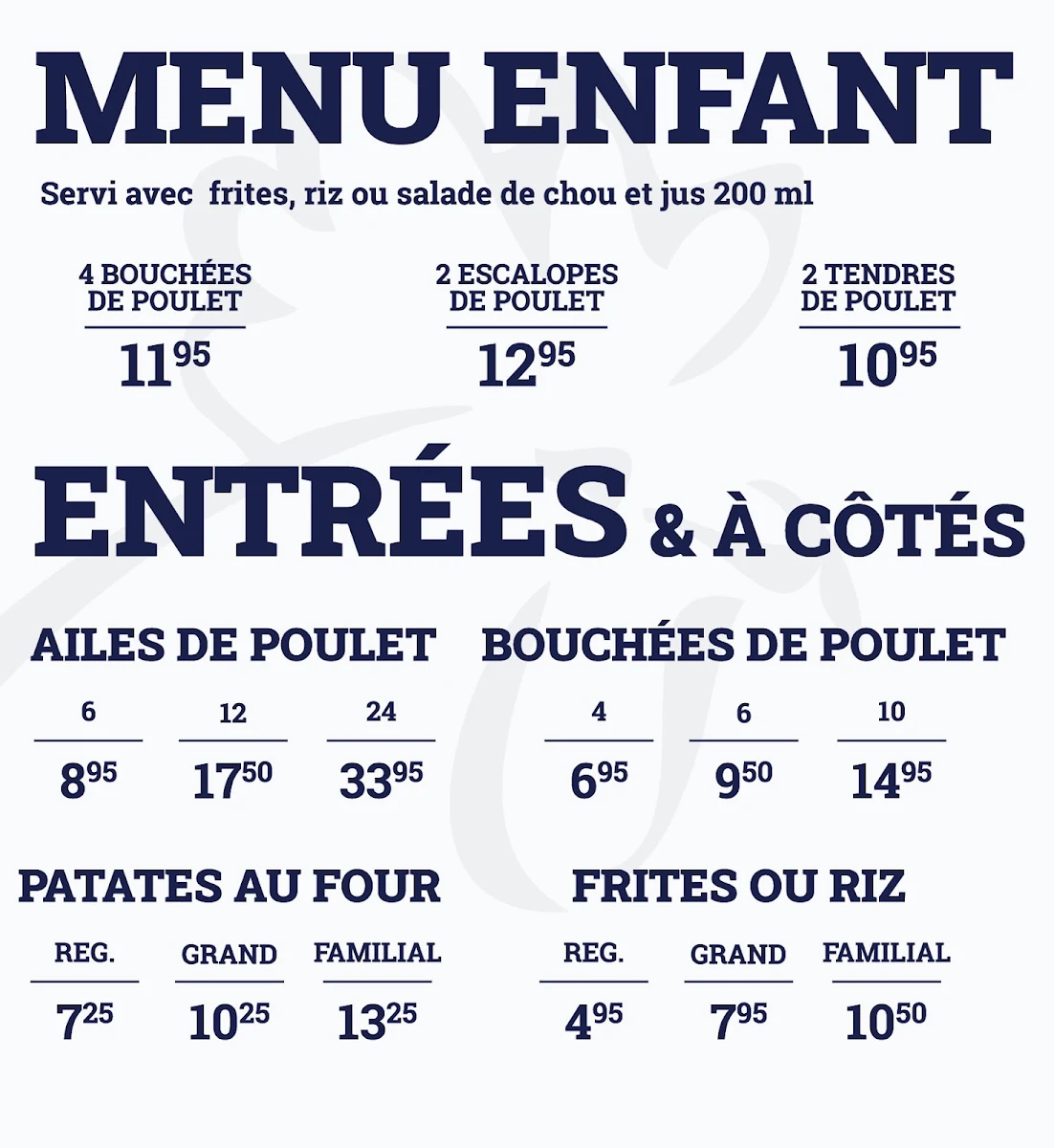 Menu, Rôtisserie Piri Piri (Galeries d’Anjou)