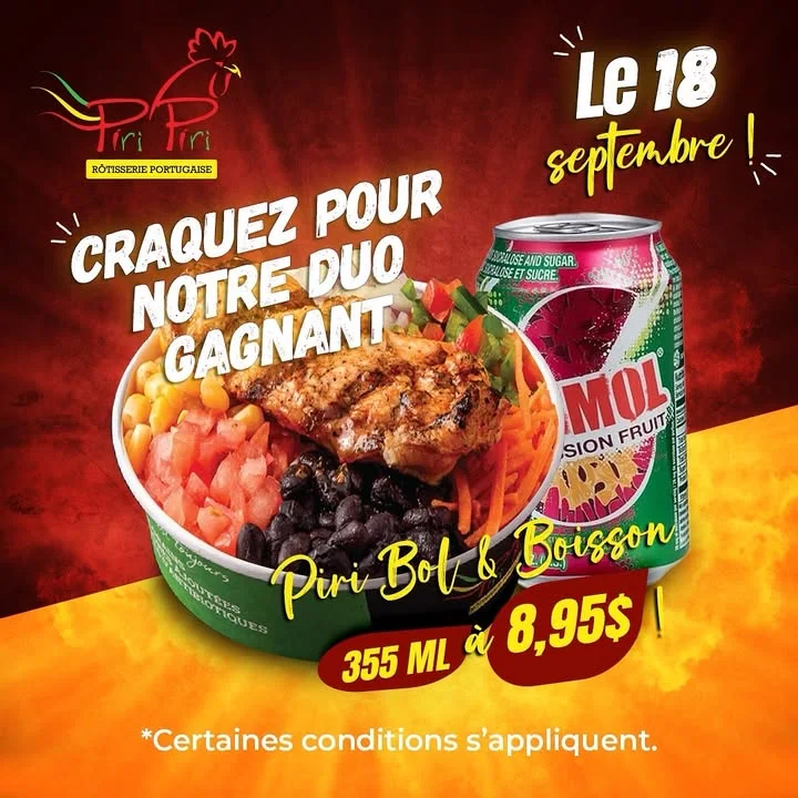 Menu, Rôtisserie Piri Piri (Galeries d’Anjou)