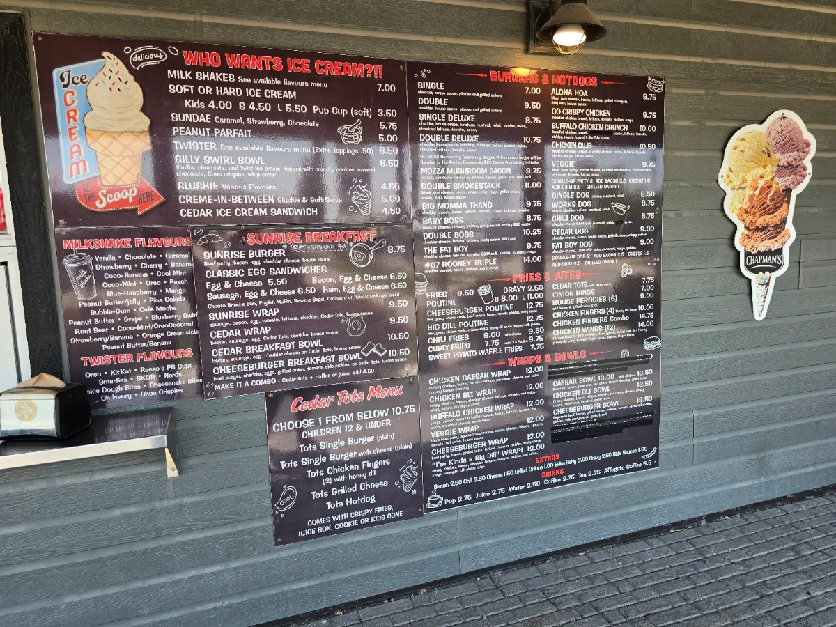 Menu, Cedar and Main Eatery