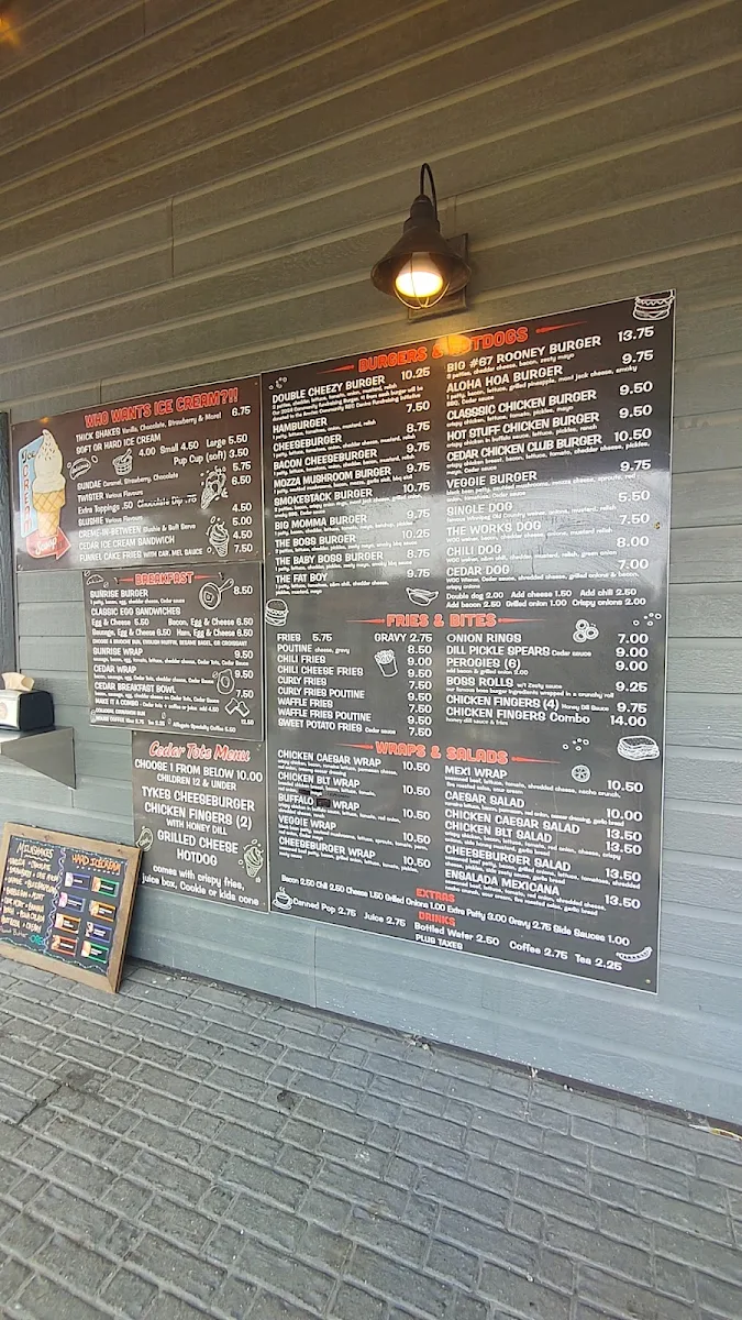 Menu, Cedar and Main Eatery