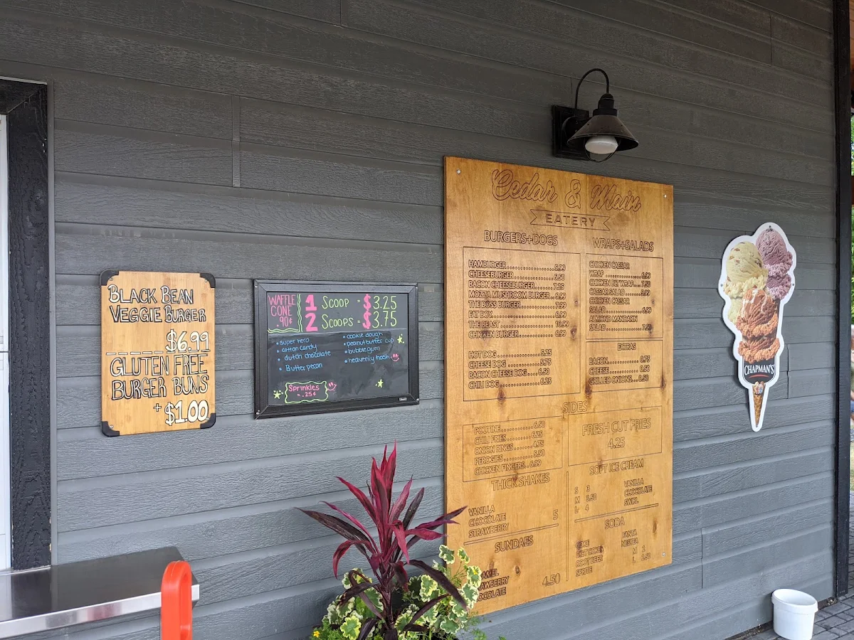 Menu, Cedar and Main Eatery