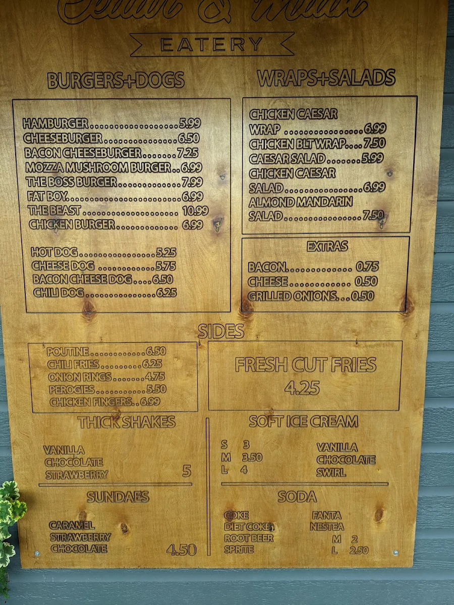 Menu, Cedar and Main Eatery